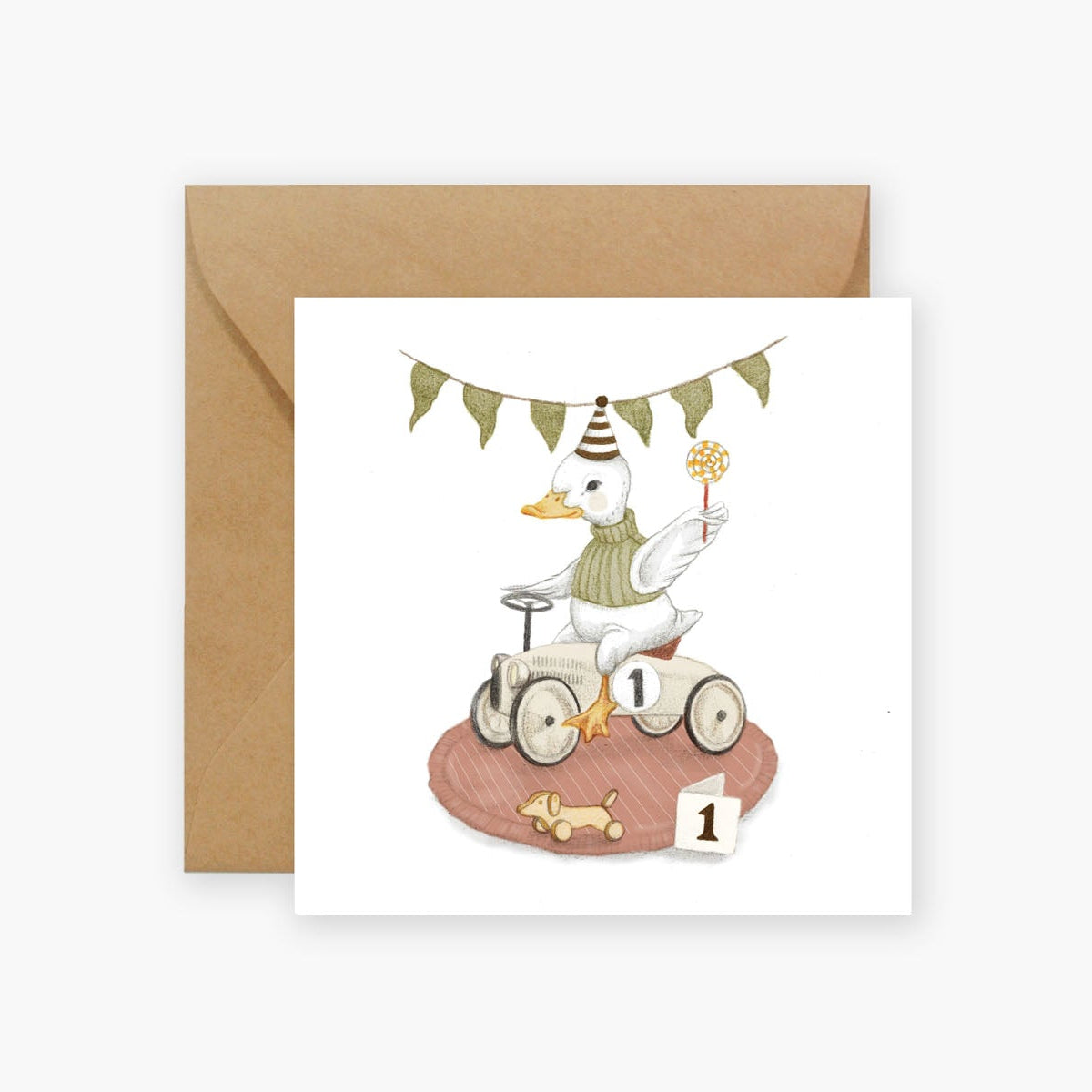 Kartka na roczek – gąska, Hi Little, kartka okolicznościowa, domowe biuro, papierniczy design