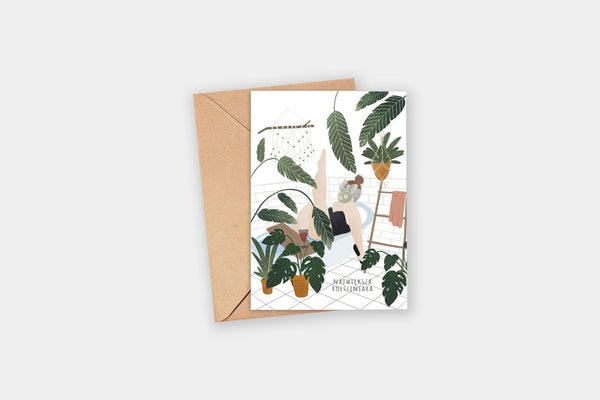 Kartka – rośliniara, Zarysowane Studio, kartka okolicznościowa, domowe biuro, papierniczy design
