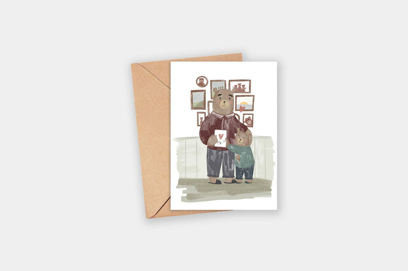 Kartka – tata miś, Zarysowane Studio, kartka okolicznościowa, domowe biuro, papierniczy design